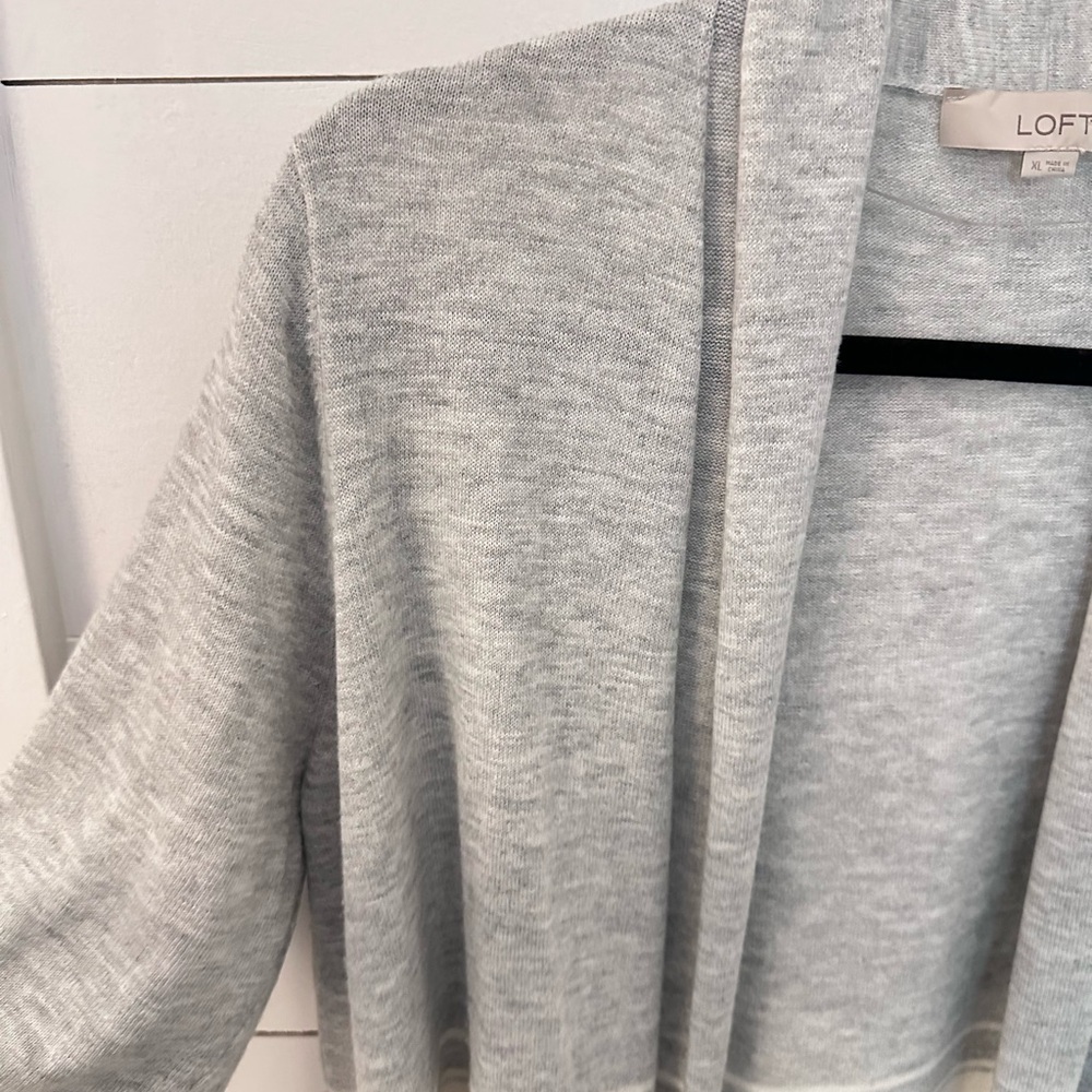 LOFT XL Grey-white stripe super soft cozy open roll neck classic casual cardigan - Picture 4 of 12